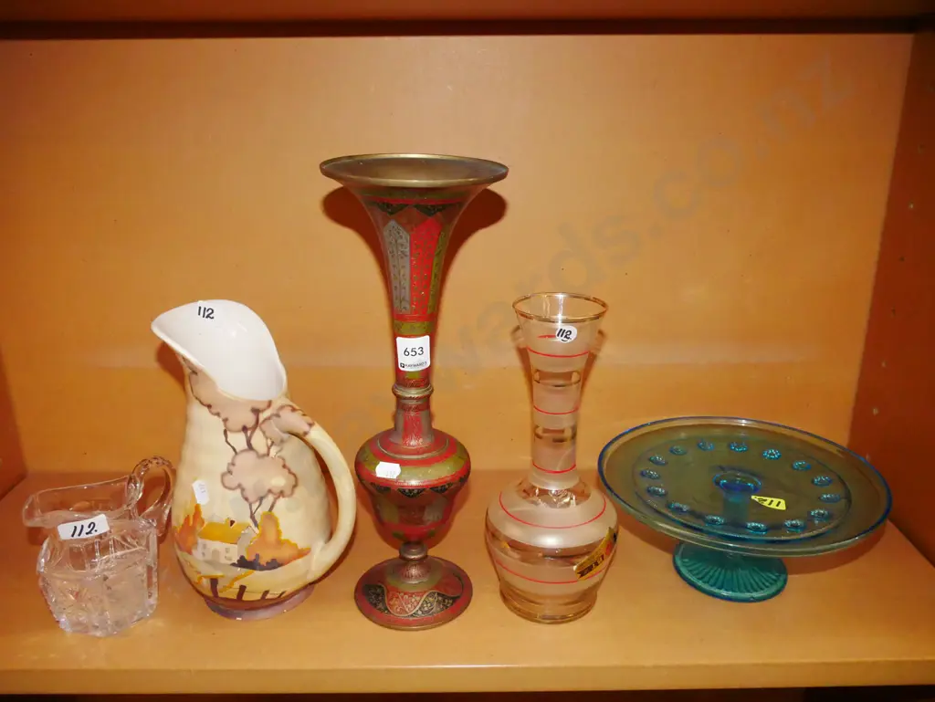 blue glass cake stand, cloisonne vase, jug etc H-340 Image 1++