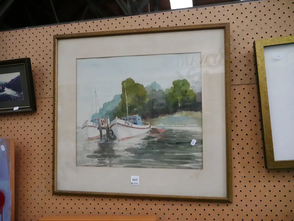 framed watercolour- fishing bots Image 1++