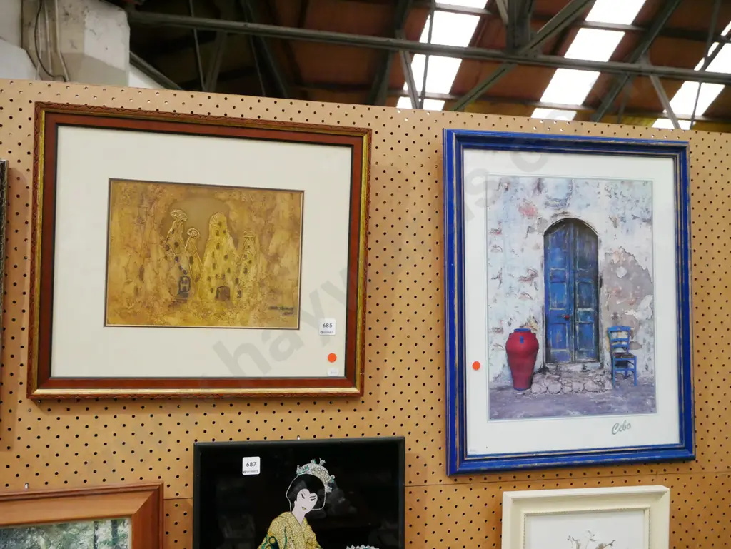 framed photo print - blue dot, framed mixed media - abstract houses Image 1++