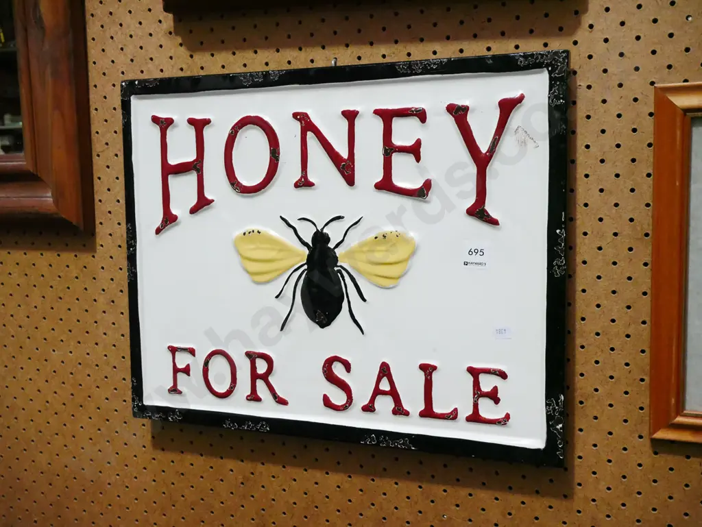 pressed tin and enamel Honey For Sale Sign Image 1++