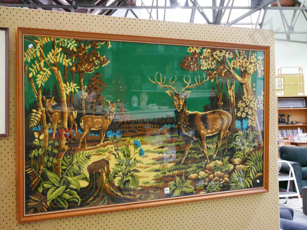 large retro framed print on fabric - stag and deer H-680 W-1240 Image 1++