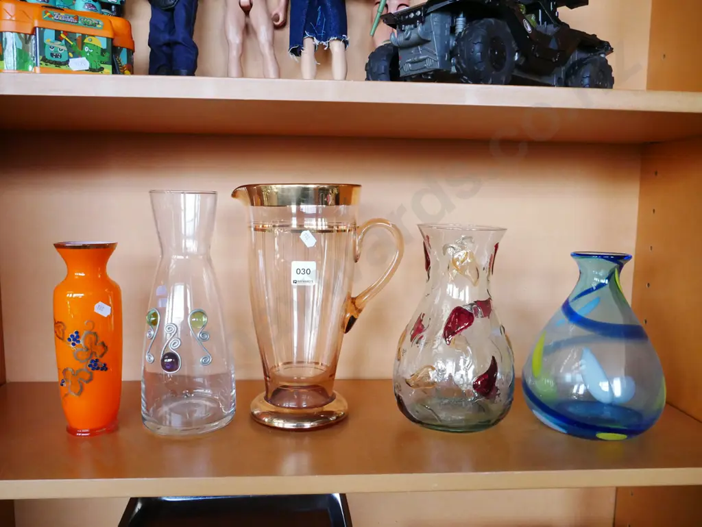 glass vases, amber glass and gold water jug H-265 Image 1++