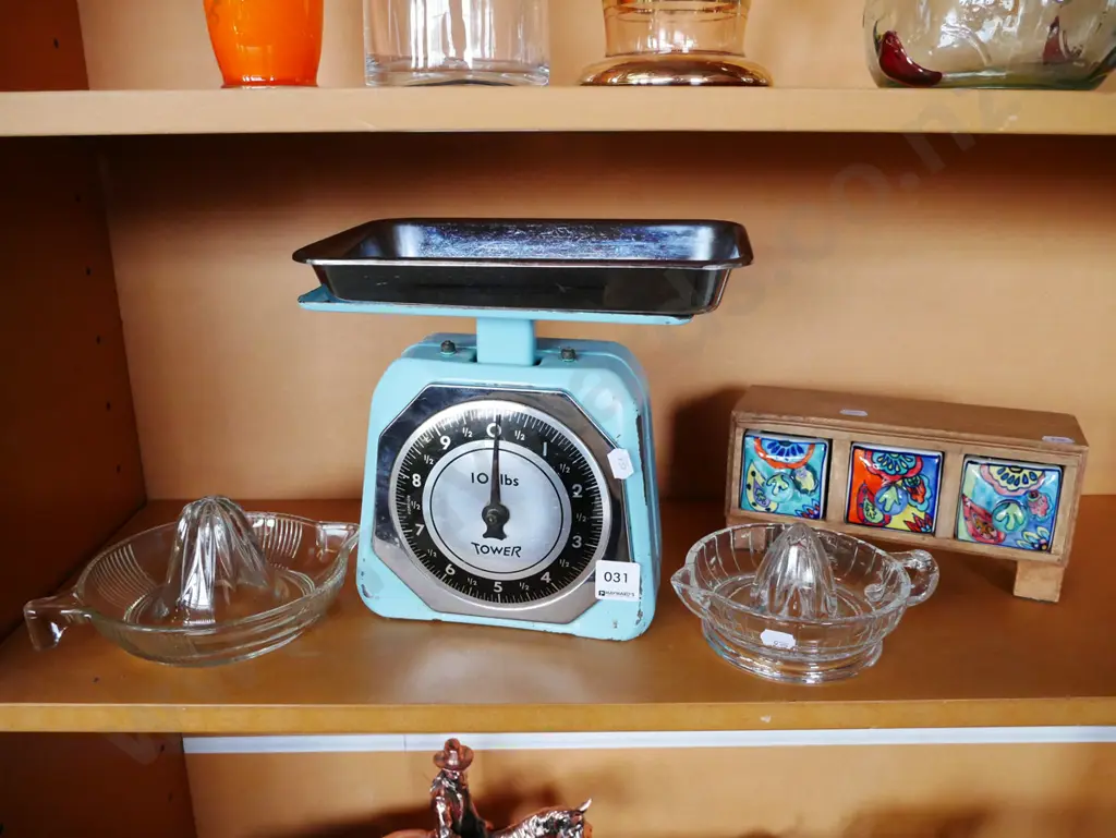 lemon squeezers, vintage kitchen scales, jewellery drawers Image 1++