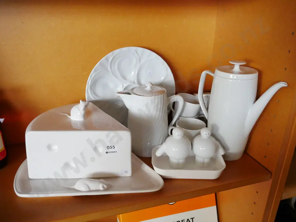 assorted white china; cheese dish, coffee pot etc Image 1++