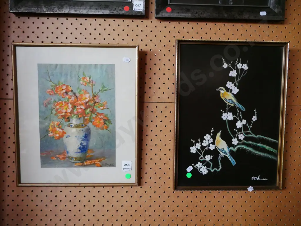framed print - flowers, framed acrylic on fabric - birds and cherry blossom Image 1++