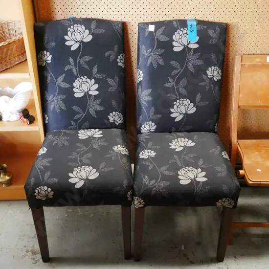 2x upholstered floral dining chairs