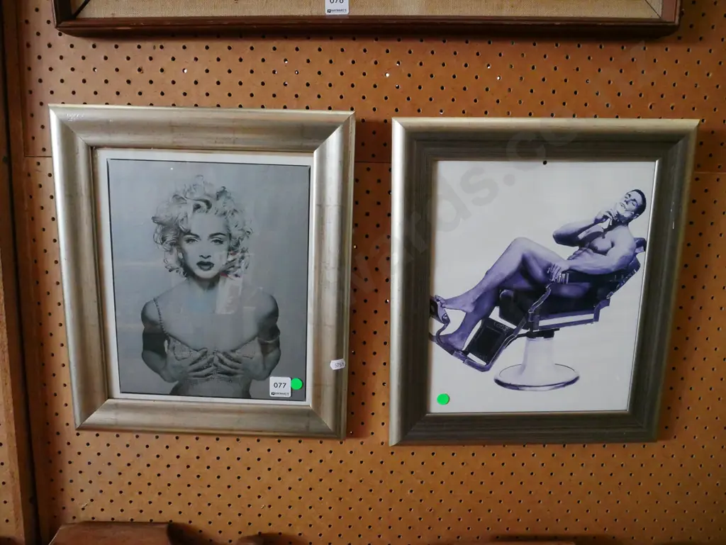 2x framed digital prints - Madonna, barber's chair - green dots Image 1++