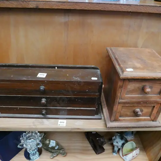 2x small specimen drawers and contents; threads, lace etc