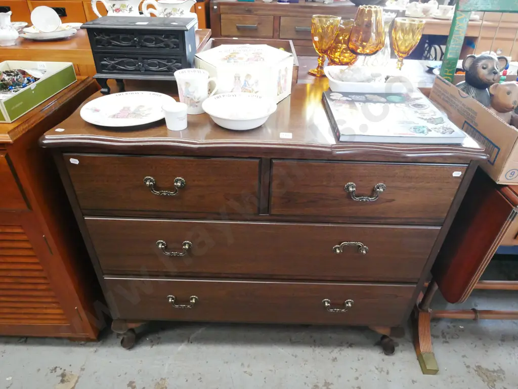 mdf faux wood veneer 4 drawer cab leg lowboy H-775 W-930 D-410 Image 1++