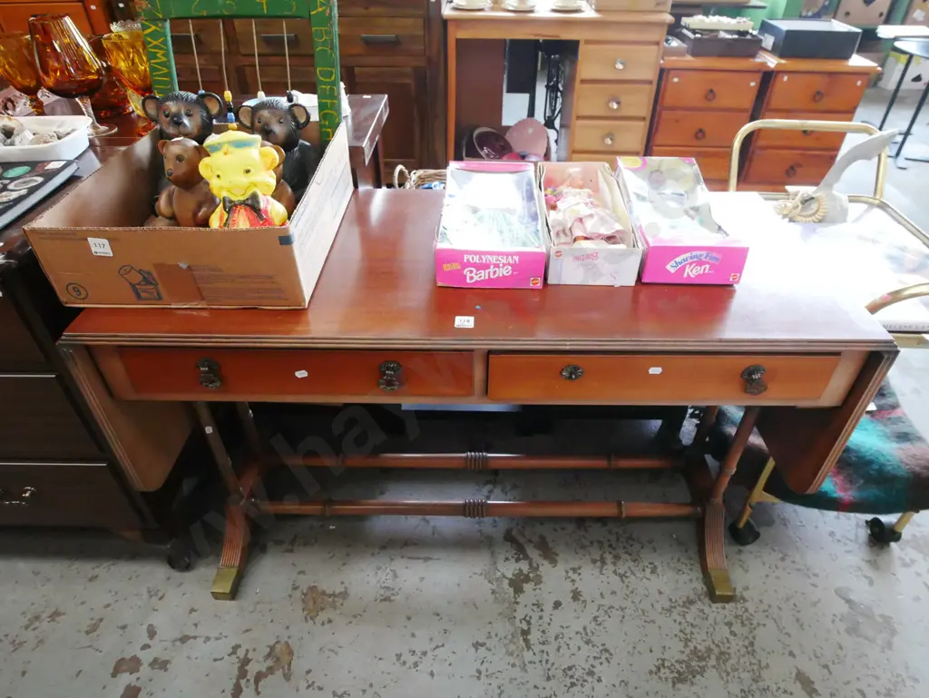 mahogany refectory based dropside 2 drawer hall table Unextended H-690 W-1140 D-470 Image 1++