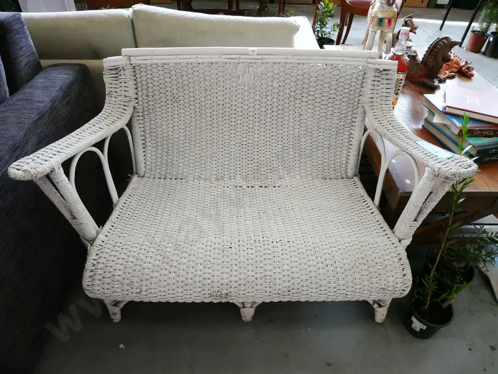 vintage bamboo and seagrass patio settee Image 1++