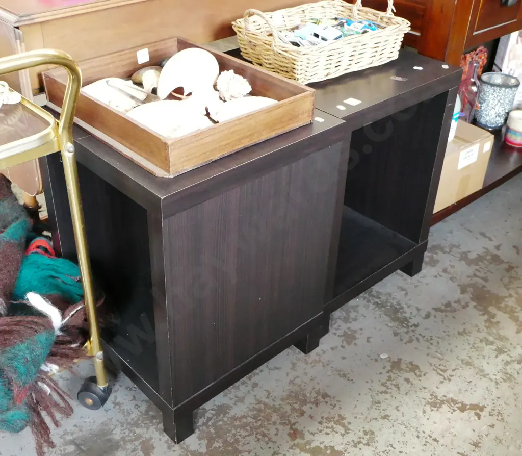 2x dark stained mdf faux wood veneer bedside cabinets Image 1++