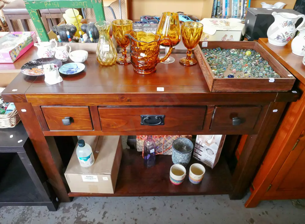 solid pine 3 drawer 2 tier hall table H-770 W-1100 D-350 Image 1++