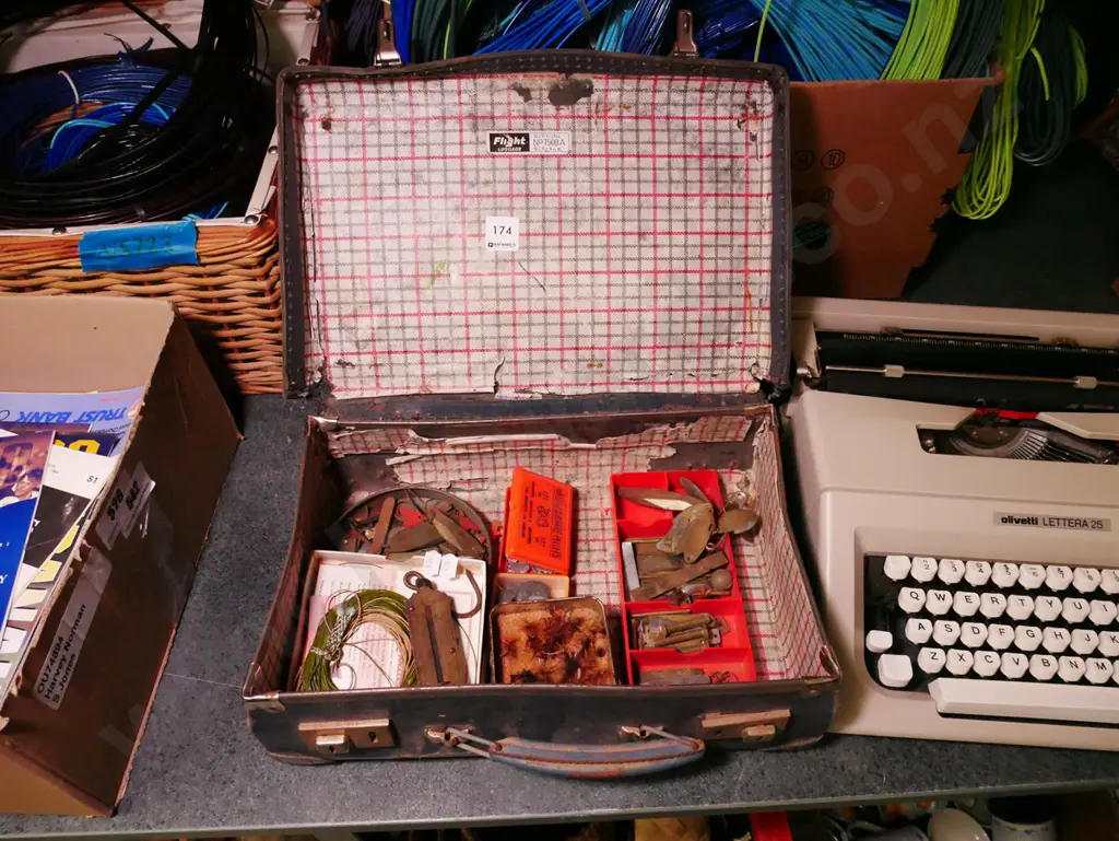 vintage suitcase, fishing flies and lures Image 1++