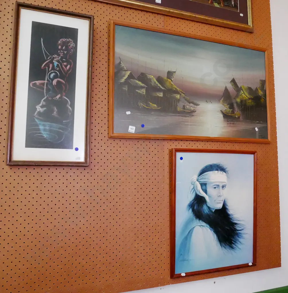 framed acrylic, oil, print - blue dots Image 1++