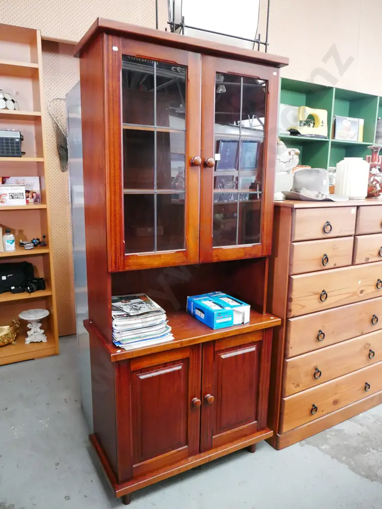 solid mahogany 2 door 2 glazed leadlight door cabinet H-1900 W-840 D-410 Image 1++