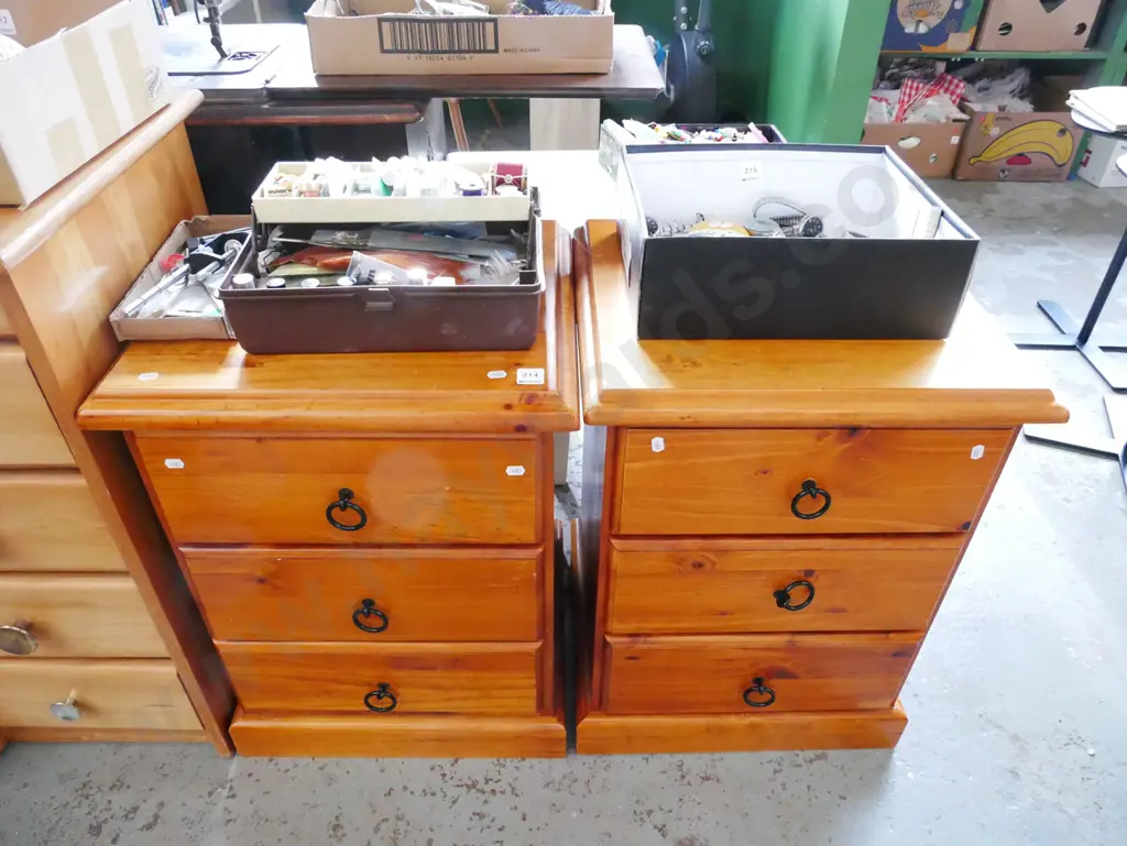 pair of solid pine 3 drawer bedside cabinets Image 1++