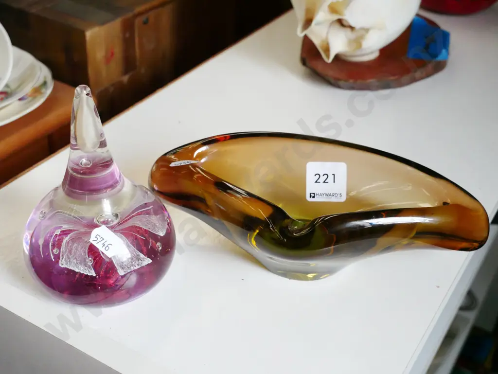 art glass paperweight, amber glass ashtray Image 1++