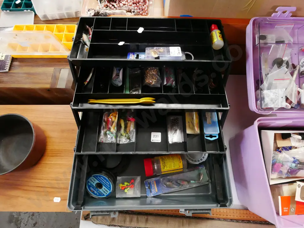 tackle box; soft baits, sinkers, line etc Image 1++