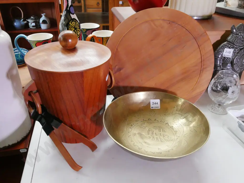wooden plate, retro ice bucket, brass Asian bowl Diam-230 Image 1++