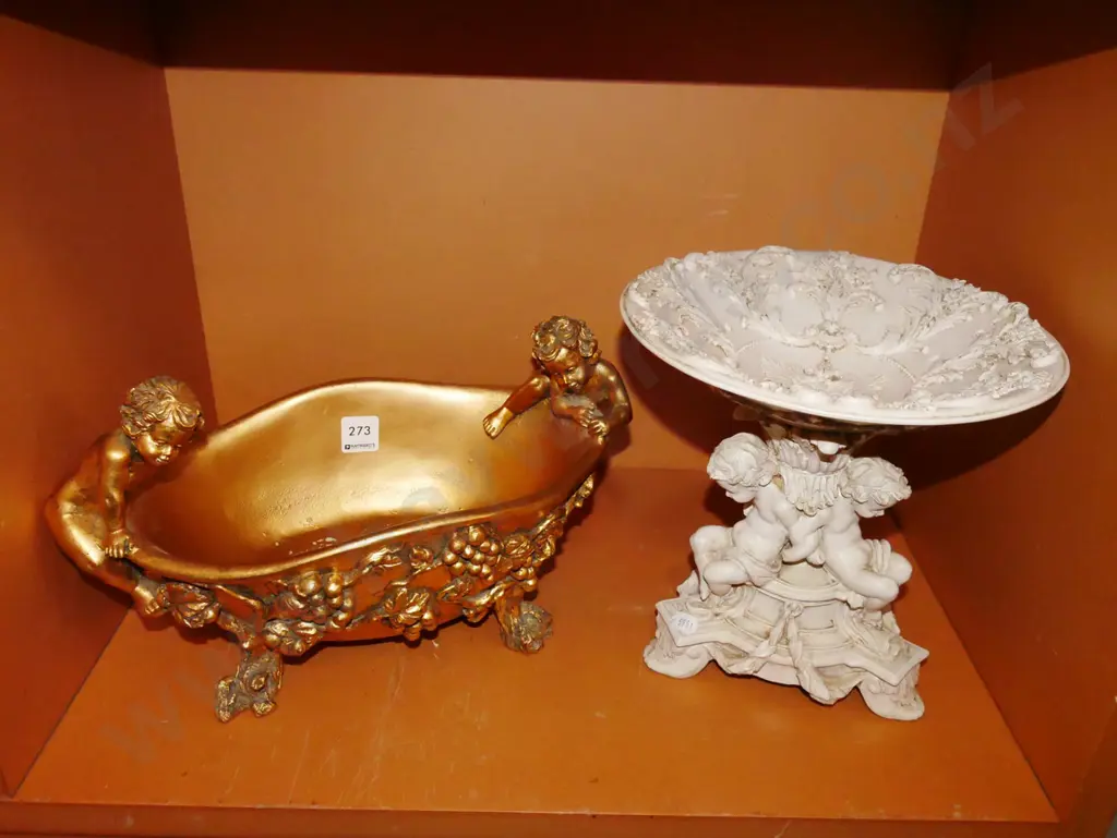ornate cherub themed comport, footed glass vase  Image 1++