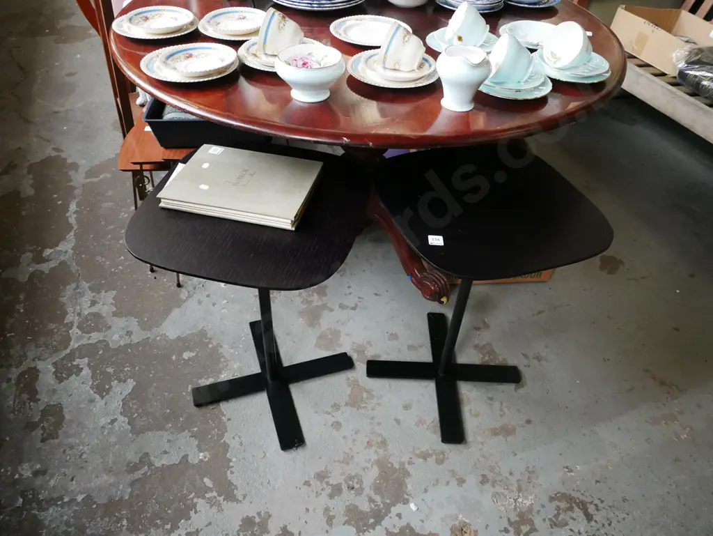2x dark stained metal based pedestal wine tables Image 1++