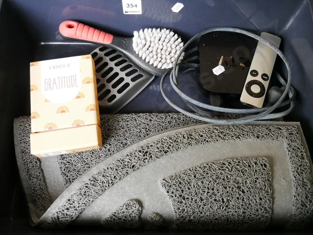 plastic tray; apple TV set, brush, bathmat etc Image 1++