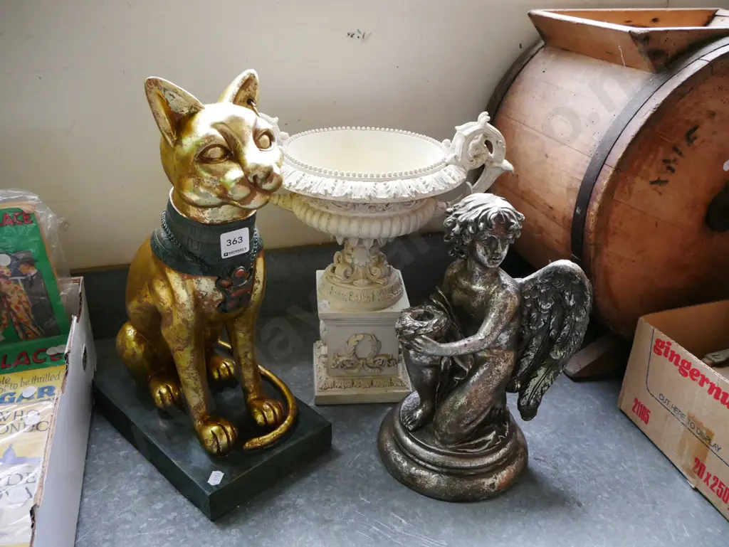 angle  themed candlestick, large composite vase on stand, Egyptian themed cat figurine H-400 Image 1++