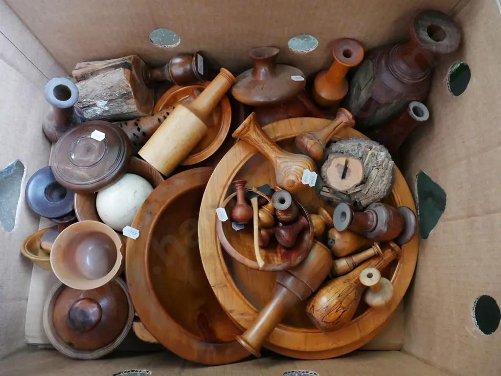 box; turned wood, bowls, goblets, vases etc Image 1++