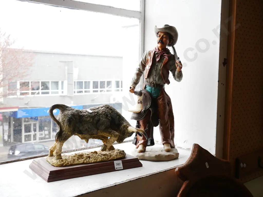 composite bull figurine, cowboy figurine H-430 Image 1++
