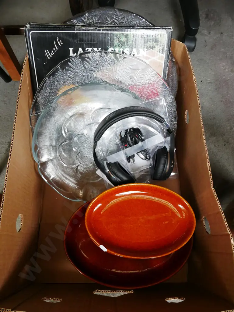 box; glass bowls, headphones, Temuka steak  plates etc Image 1++