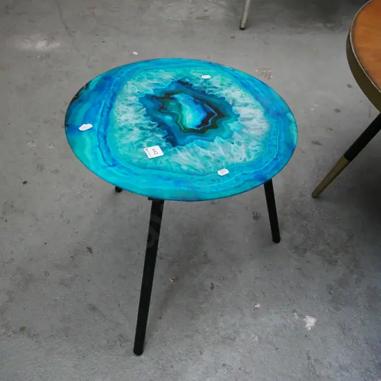glass top end table with crystal print