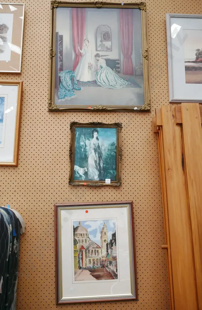 2x framed prints - wedding dress, portrait, framed oil - London - red dots Image 1++