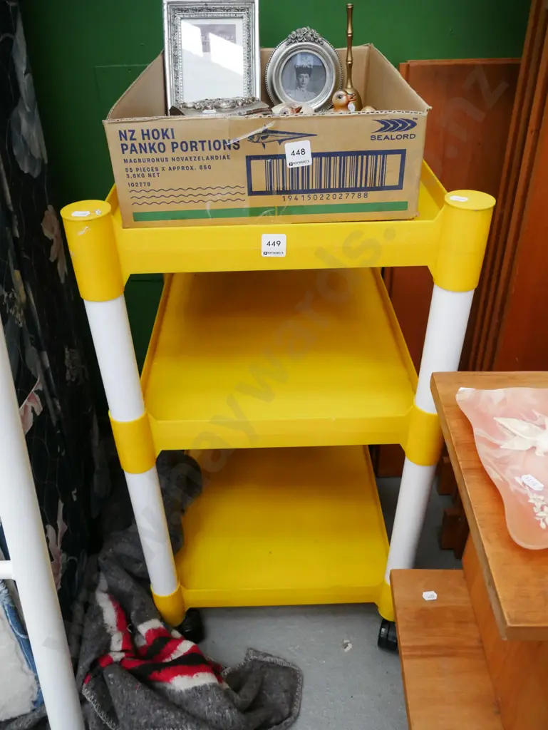 retro white and yellow plastic 3 tier tea trolley Image 1++