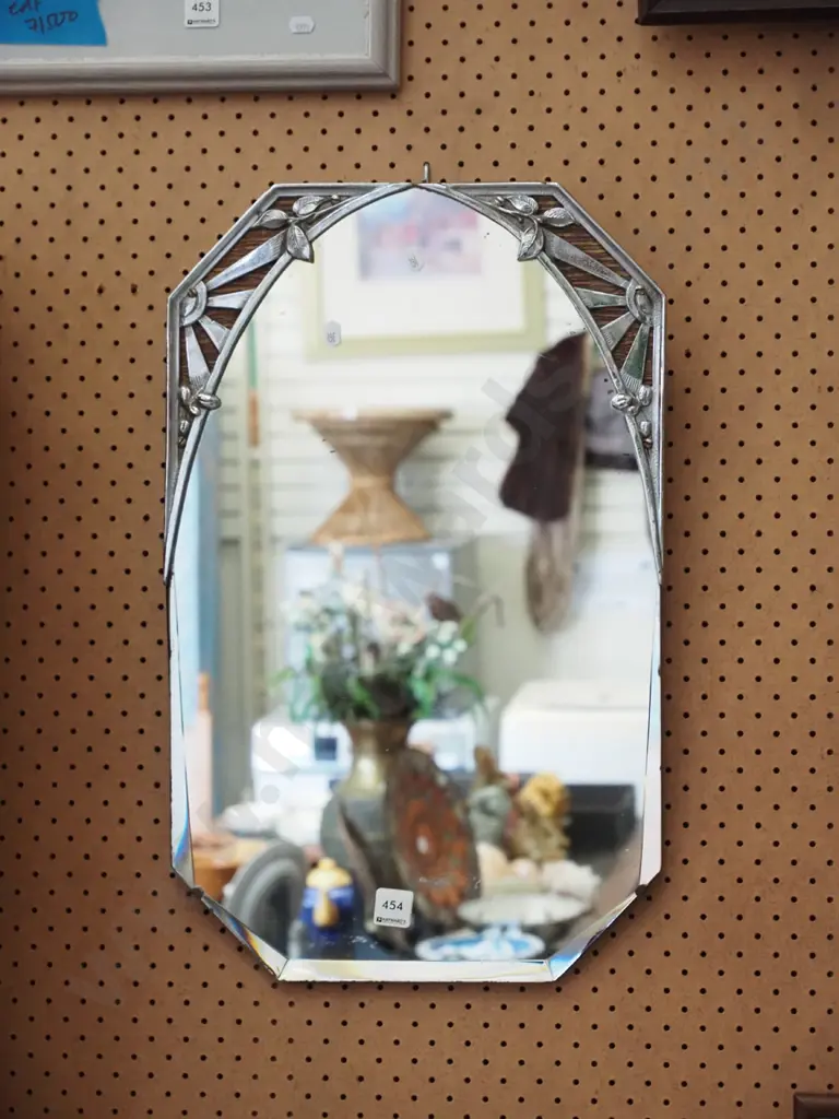 art deco wall mirror with chrome sunburst design and leaves Image 1++