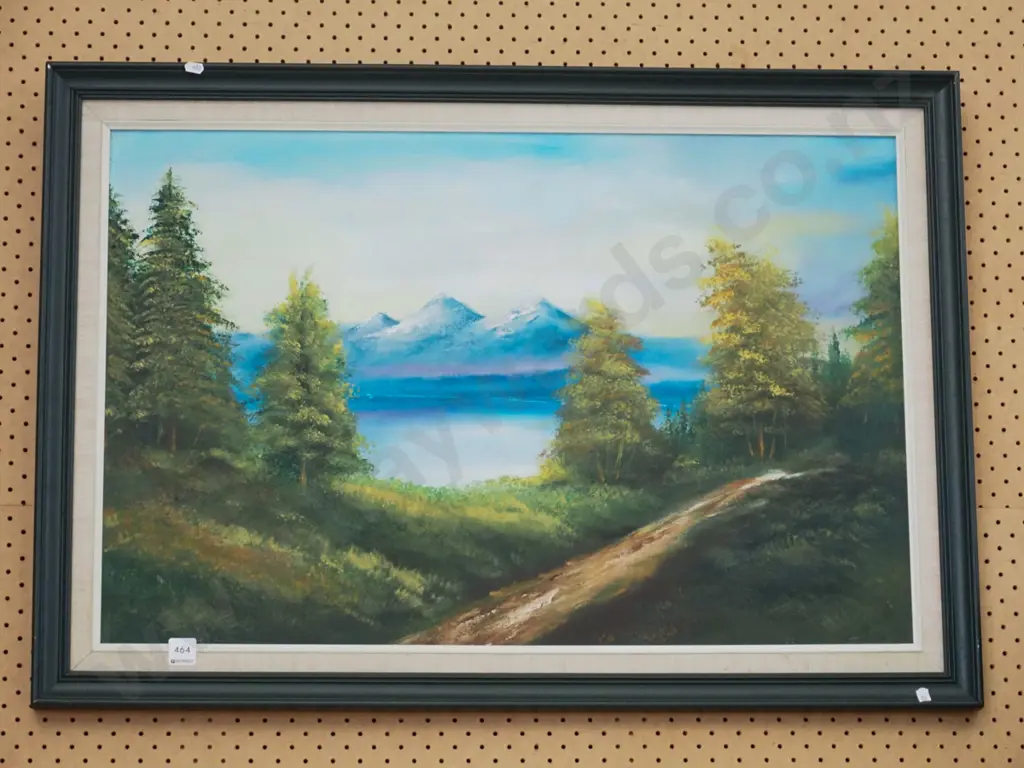 framed oil - lake and mountain scene Image 1++