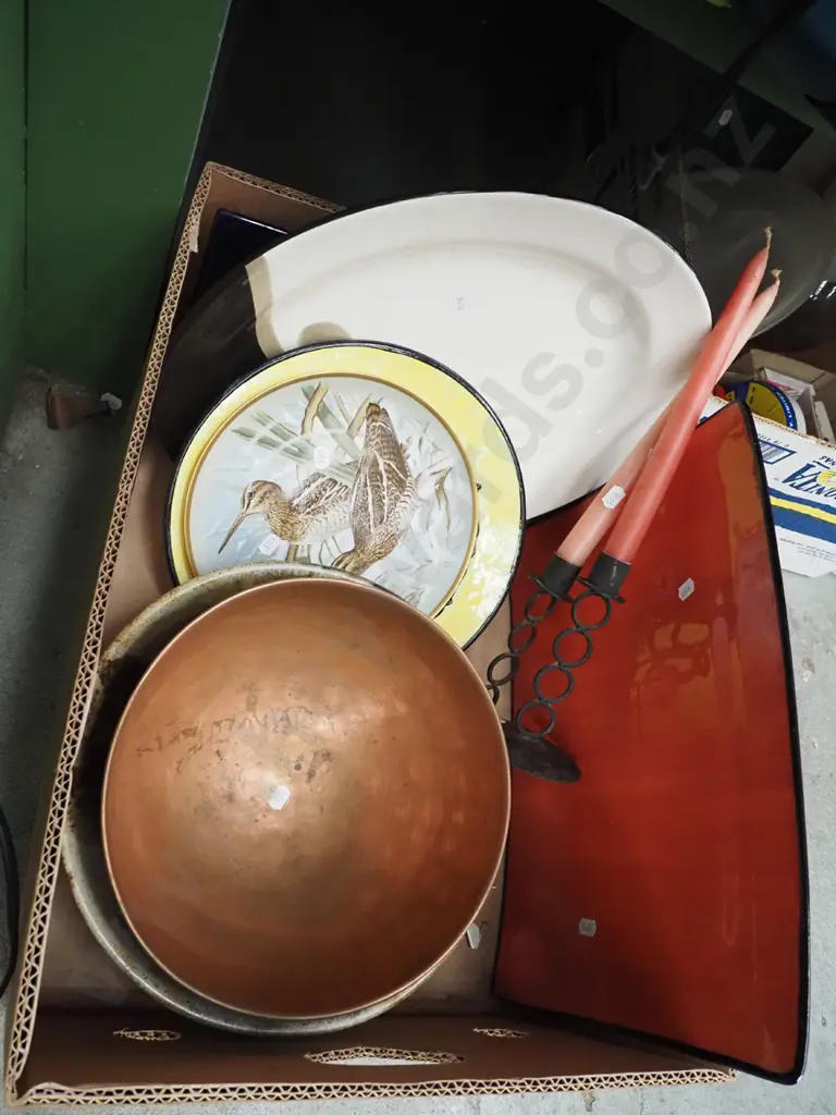 box; studio pottery bowl, copper bowl, ashet, plates etc Image 1++