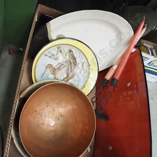 box; studio pottery bowl, copper bowl, ashet, plates etc