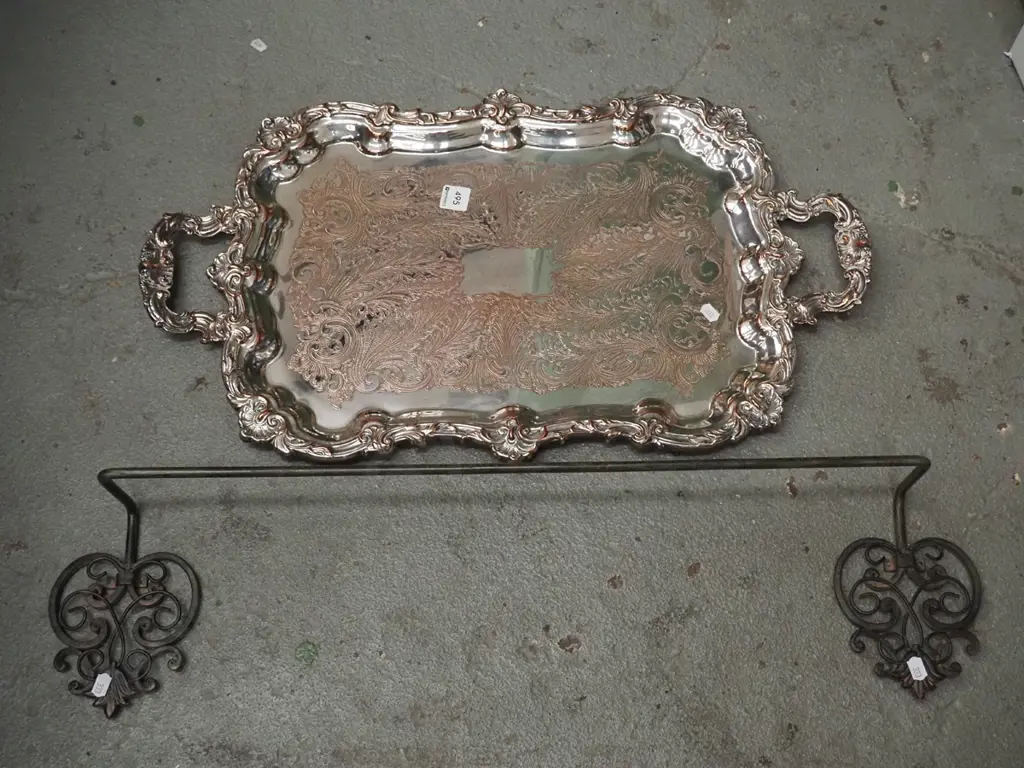 large heavy plated tray, towel rail Image 1++