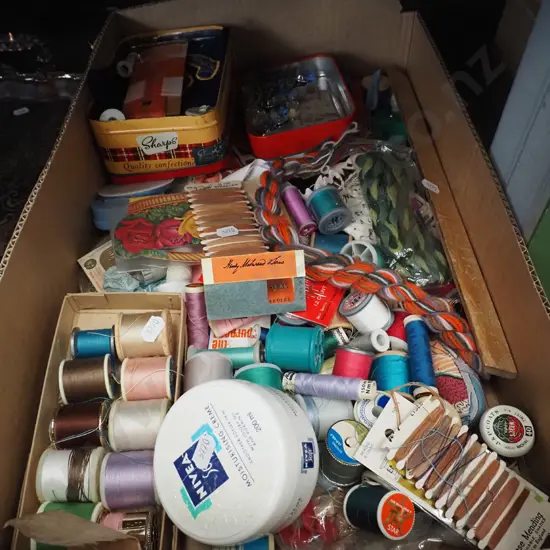 box; sewing threads etc