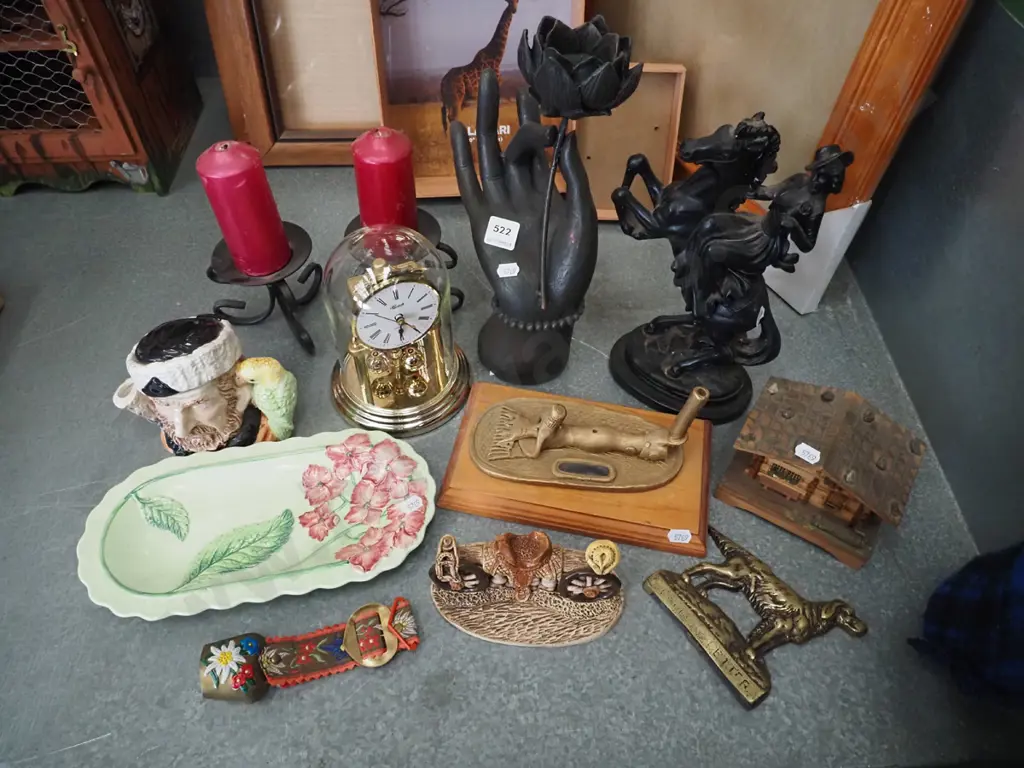 allsorts; candlesticks, anniversary clocks, horse figurine, Carlton dish etc Image 1++