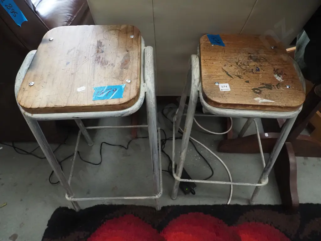 2x metal based wood stools - different heights Image 1++