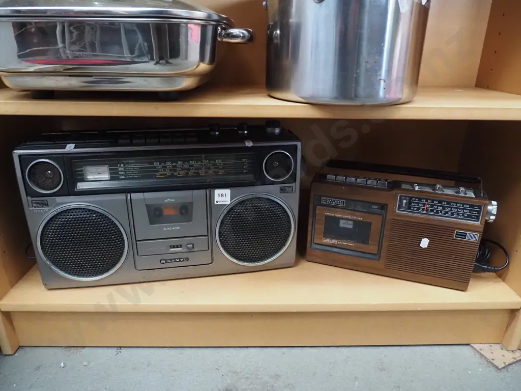 shelf; Sanyo radio cassette player, National radio cassette player Image 1++
