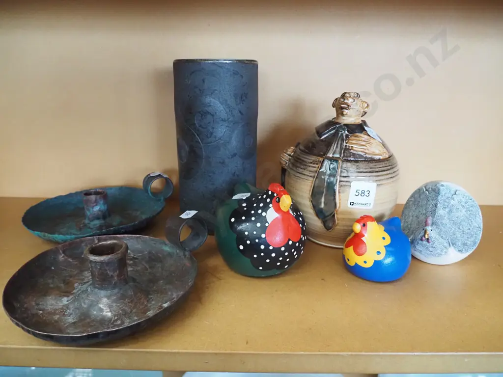 2x candlesticks, happy hems, novelty lidded canister, studio pottery vase Image 1++