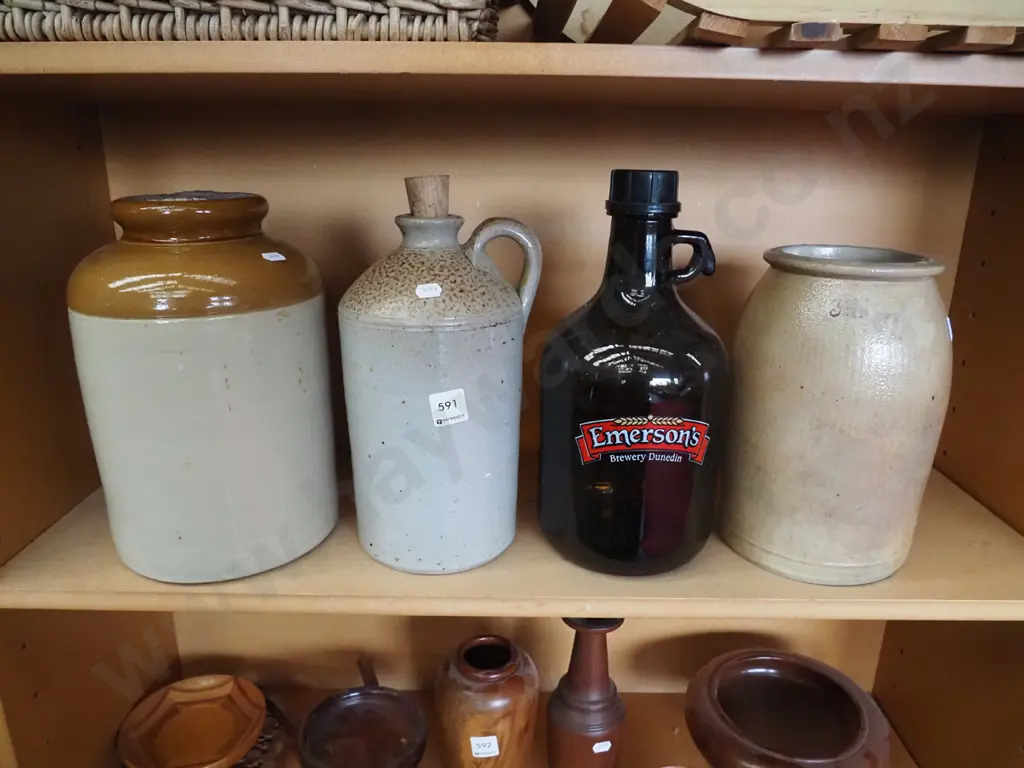 3x stoneware crocks, Emersons flagon Image 1++