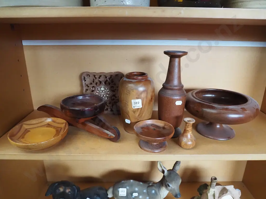 shelf; turned wooden vases etc Image 1++