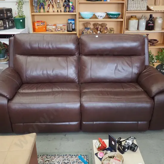 brown leather electric 3 seater settee - comes apart in 2 places 