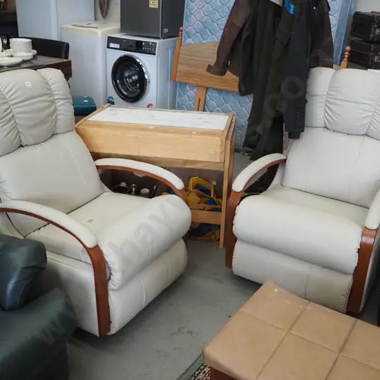 2x cream leather La-Z-boy rocker/recliners - 1 chair has grey rub mark