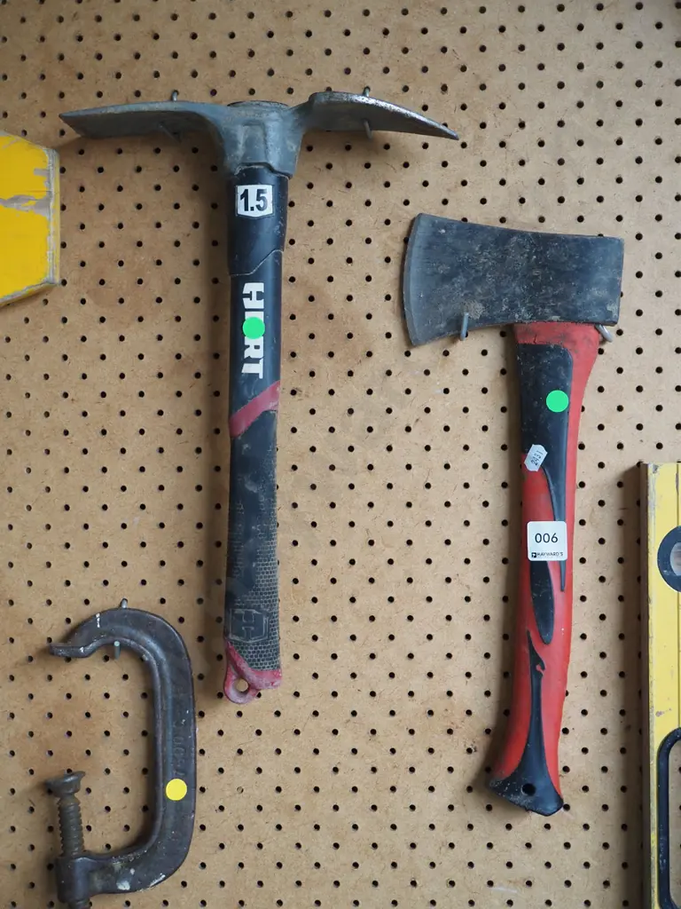small hatchet and short handled mattock - green dots Image 1++