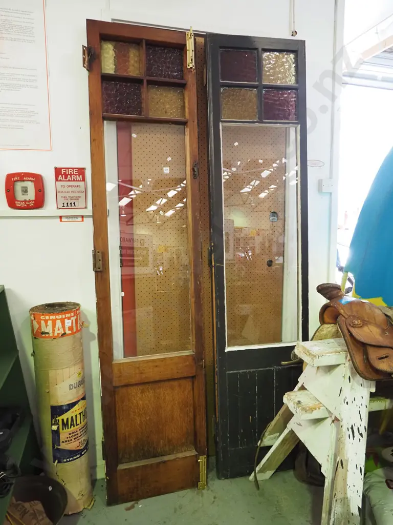 pair of oregon French doors, each with 1 coloured and 4 clear panes. Each door H-2030 W-460 Image 1++